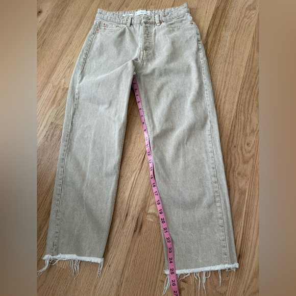 MNG Havana High Rise Straight Leg Raw Hem Cropped Neutral Tan Cream Jeans Size 4 - Picture 11 of 12